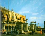 卡纳莱托 : 幻想画-小广场圣马可骏马群像