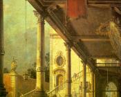 卡纳莱托 - 幻想画-通往宫殿中庭的柱廊