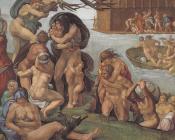 Ceiling of the Sistine Chapel, Genesis, Noah 7-9, The Flood, left view - 米开朗基罗