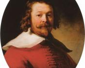 伦勃朗 - Portrait of a bearded man, bust length, in a red doublet
