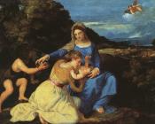 提香 : Madonna and Child with the Young St. John the Baptist and St. Catherine